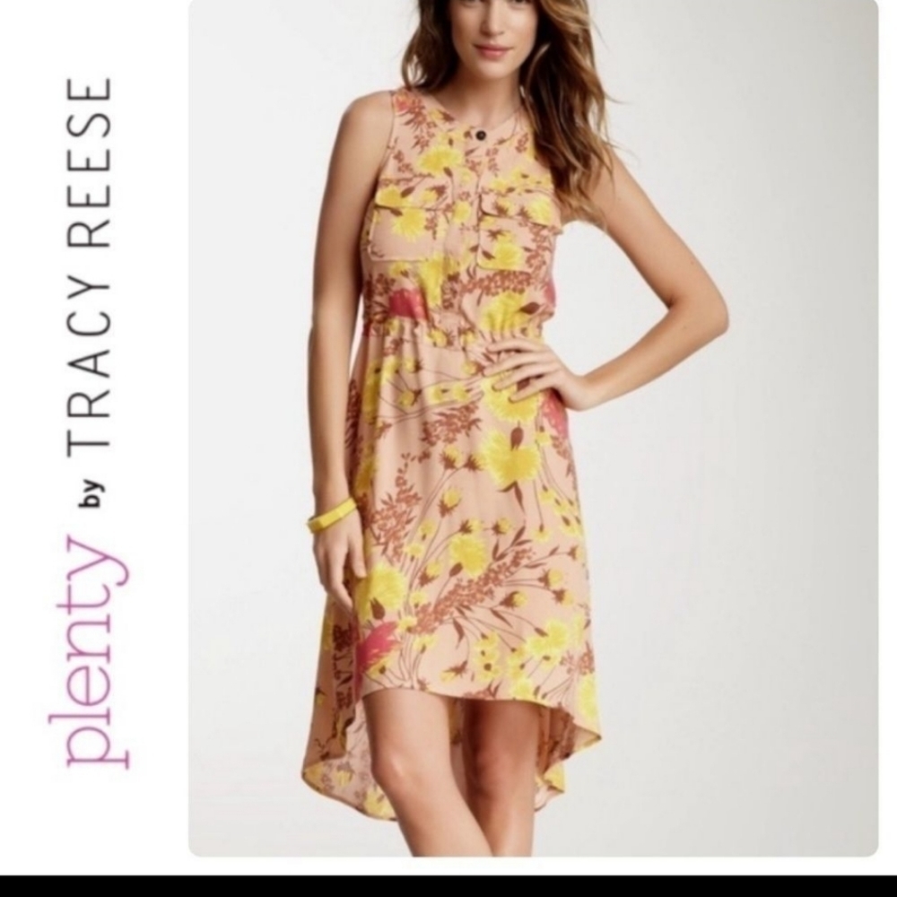 Plenty Tracy Reese 100% Silk Floral Hi Lo Dress Size M Womens - Picture 1 of 7